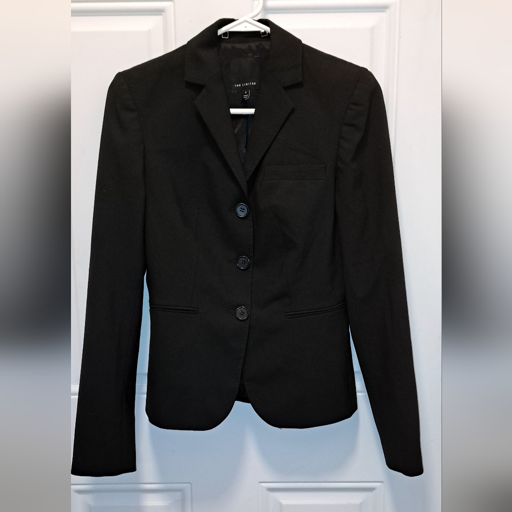 Women's The Limited  Black Blazer, Shoulder Pants With Rouching, Fit Flair. Sz 2